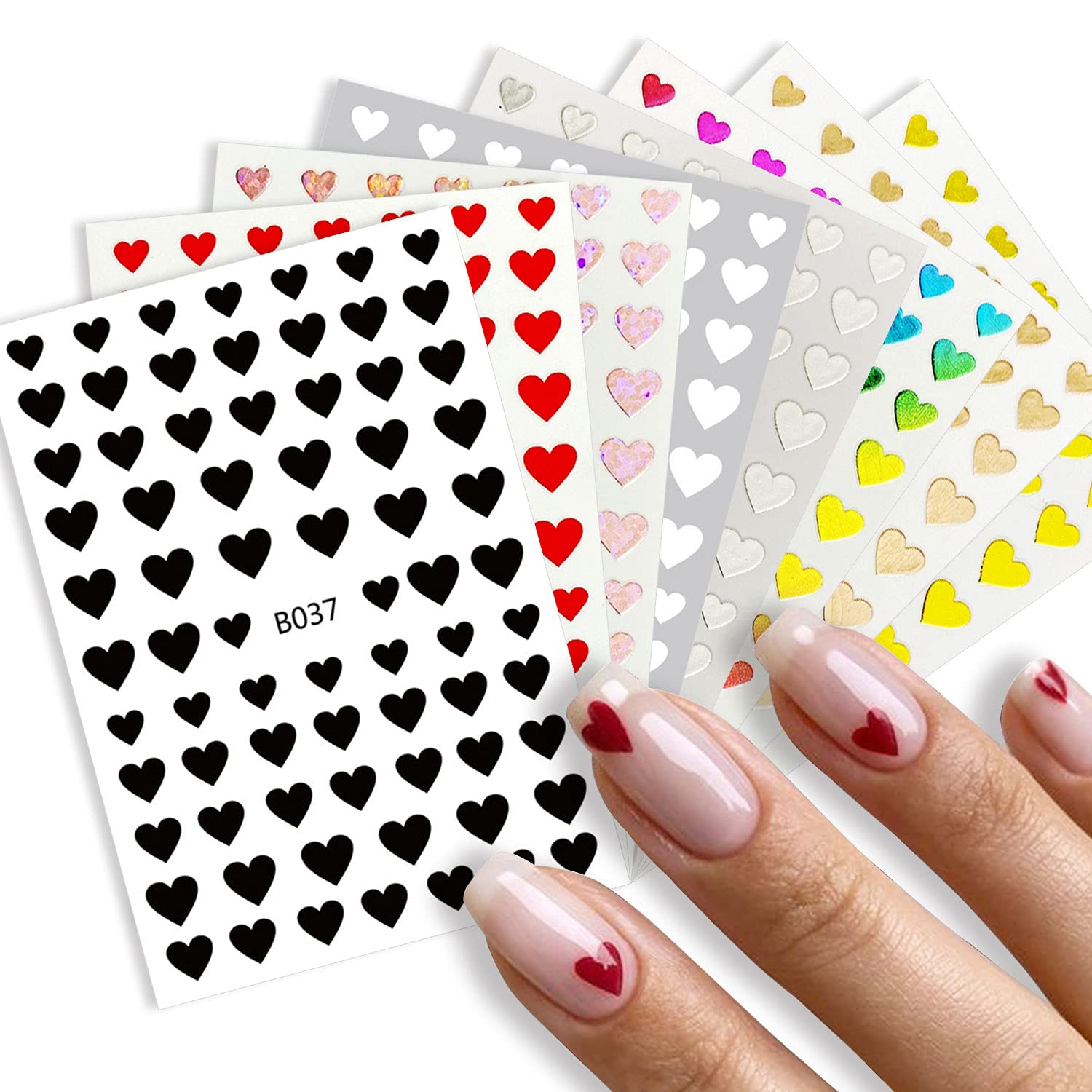 

8 Sheets Laser Heart Love Nail Art Stickers Decals 3d Self-adhesive Nail Art Stickers Holographic Heart Love Nail Art Decorations Stars Decals Manicure Accessories For Valentine's Day
