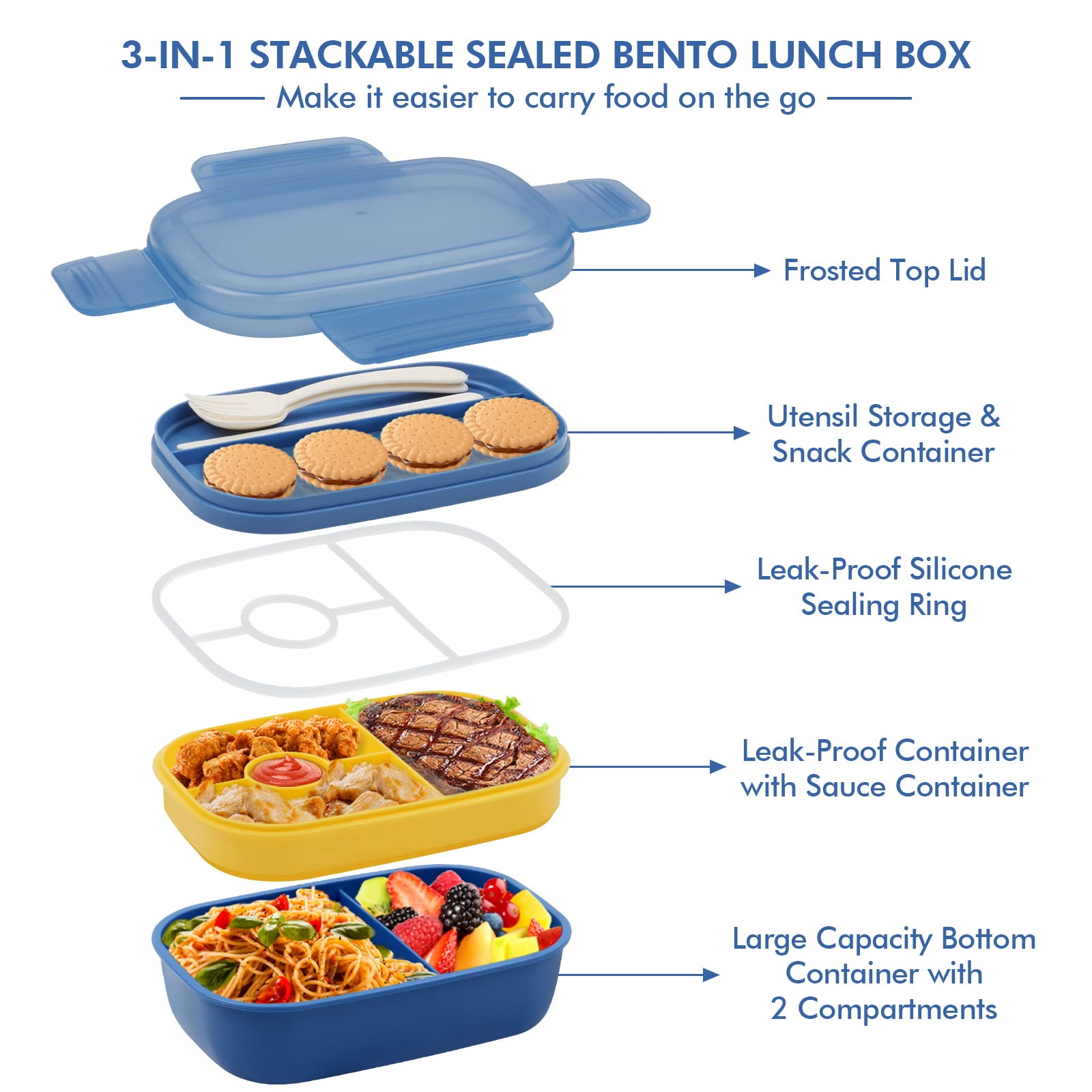 Lunch Box Containers, Stackable Bento Box Adult Lunch Box for Kids, Large  Capacity 1900ml Lunchbox with Utensil Set, Leak-Proof Bento Lunch Box for  Dining Out, Work, Picnic, School 