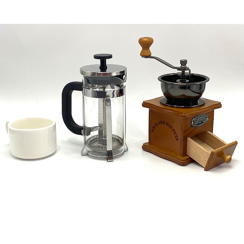 Vintage Coffee Grinder Against the Background of the French Press. Stock  Image - Image of coffe, break: 211083935