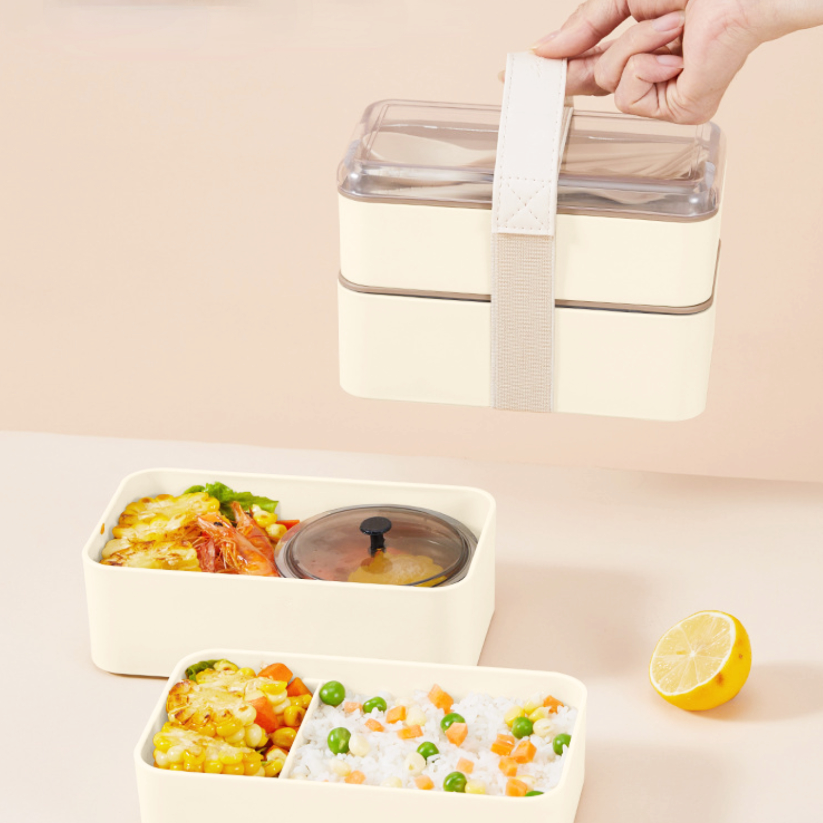 1440ml Microwavable Plastic Bento Lunch Box With Bag, Sauce Container And  Utensils, Leak-proof Fruits Salads Food Container For Kids And Adults