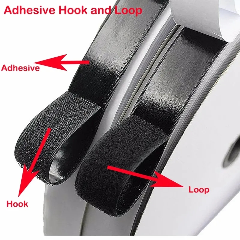 Black Self Adhesive Hook And Loop Tape Sticky Back Roll - Temu