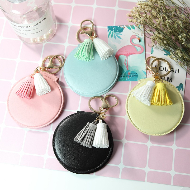 Creative Designer Leather Keychain Mini Cylinder Exquisite Makeup Lipstick  Holder Storage Bag Trendy With Silk Scarf Key Chain - Buy Leather