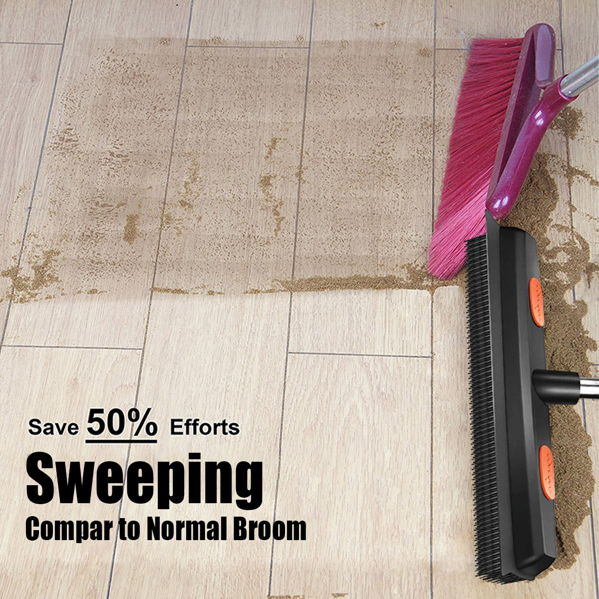 Broom With Scraper For Carpet Pet Hair Remover Long Handle - Temu