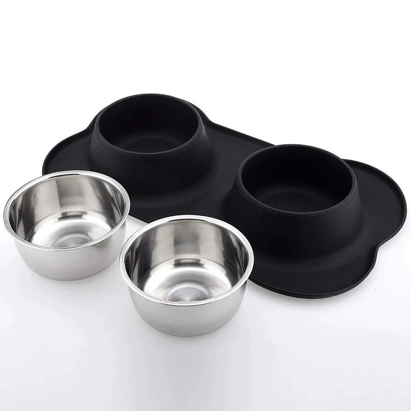 Dog Food Bowls Stainless Steel Dog Food & Water Bowls, Dog Dishes Set with  No Spill