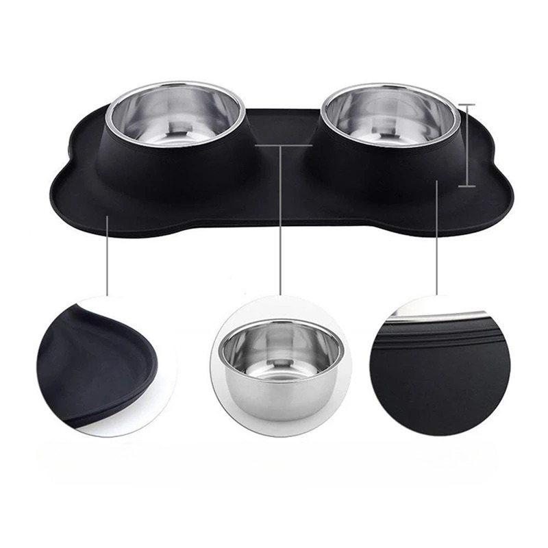 Dog Double Bowls, 2 Stainless Steel Dog Bowl With No-spill No-skid Silicone  Mat, Easy To Clean Pet Food Bowl Water Bowl Set - Temu