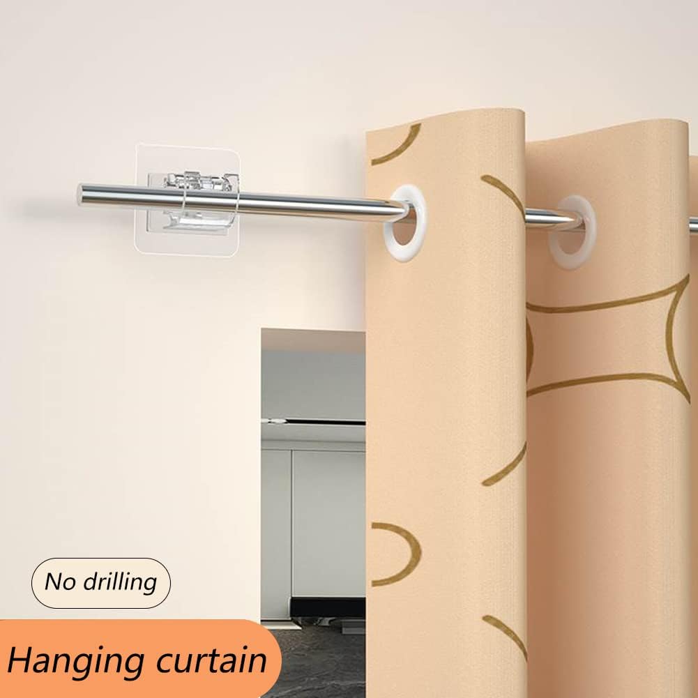 Self Adhesive Curtain Rod Bracket, No Drill Drapery Hooks Holder, Plastic  Easy Sticky Hooks And Adjustable Curtain Rod For Home Bathroom Hotel  (transparent) - Temu