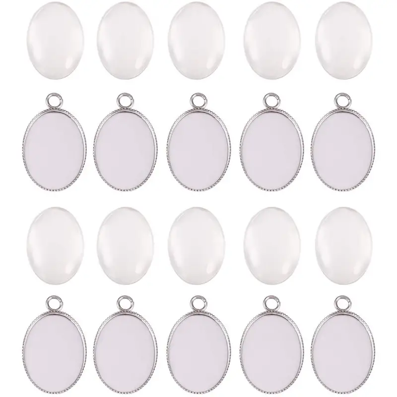1Box 20pcs Bezel Pendant Blanks Settings With 20pcs Oval Pendant Trays  Bezel Blanks And 20pcs Glass Cabochons Clear Dome For Photo Jewelry Making  18*1