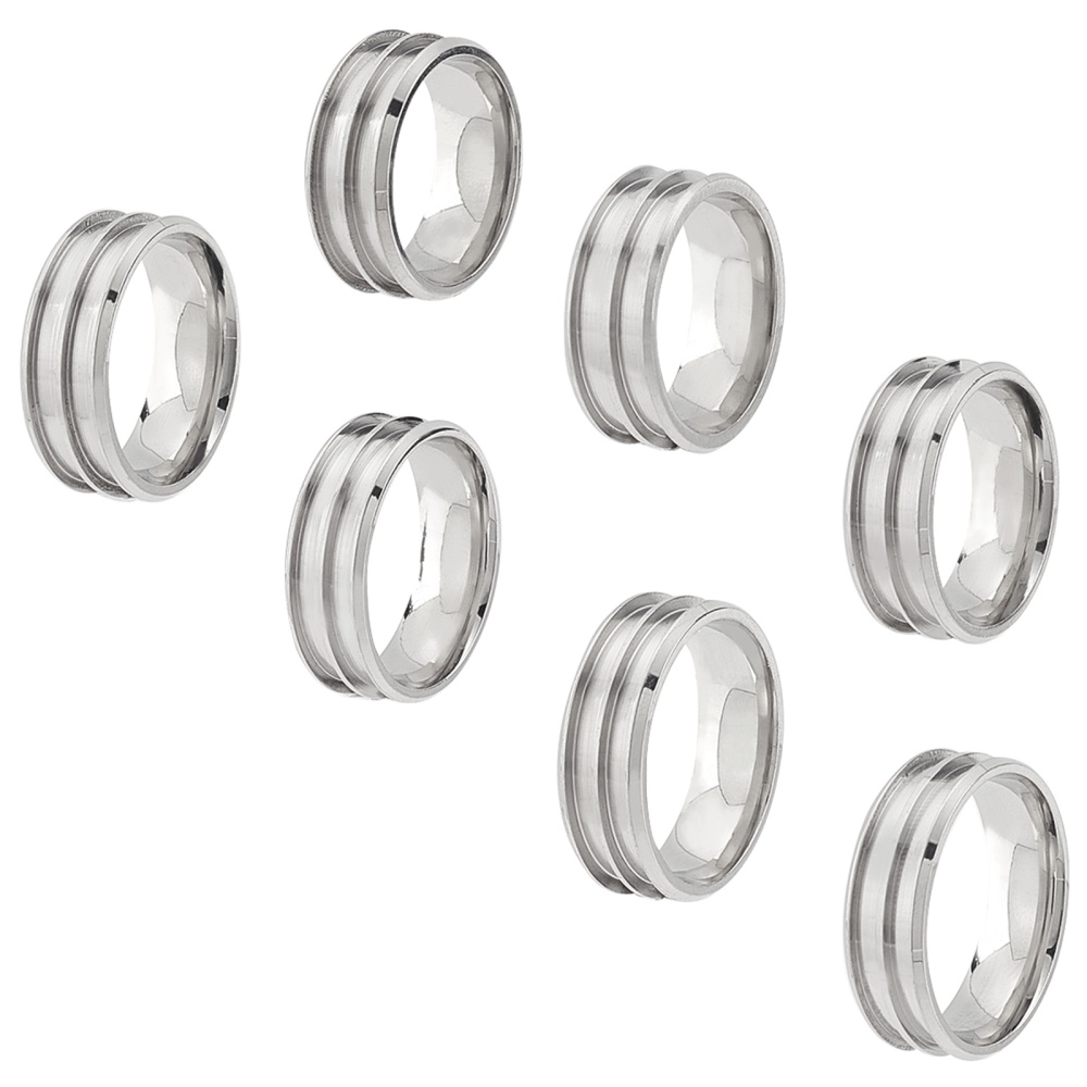 8pcs Ring Blanks Grooved Plain Finger Ring Stainless Steel Finger Ring Jewelry Making, Men's, Size: 2.00, Silver