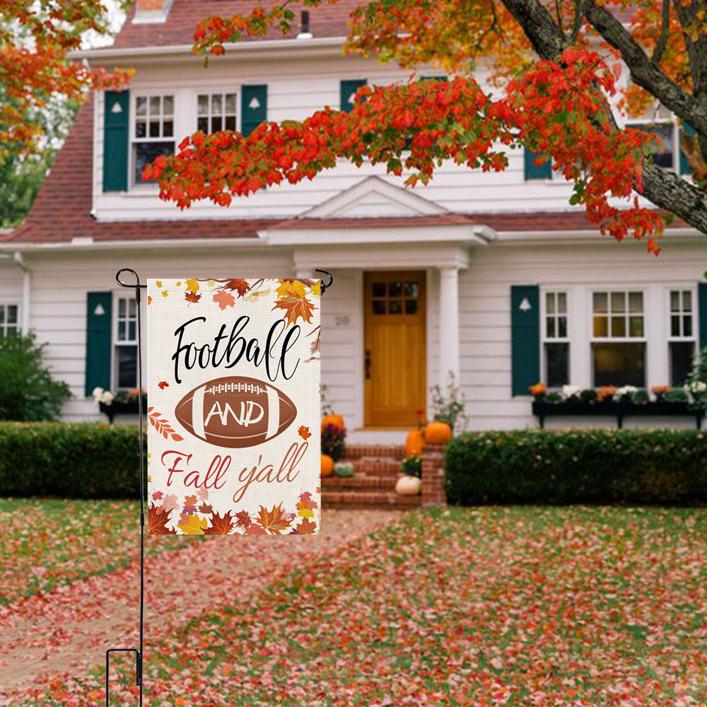 Football And Fall Y'all Flag Thanksgiving Seasonal Holiday Garden Flag  House Flag 