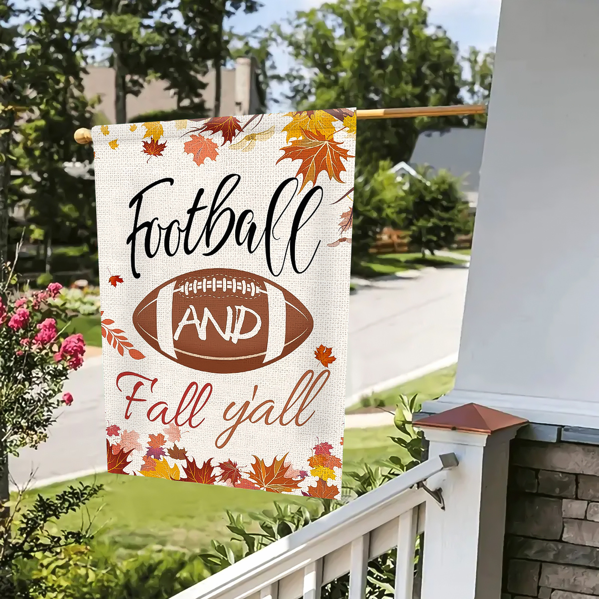 Football And Fall Y'all Flag Thanksgiving Seasonal Holiday Garden Flag  House Flag 