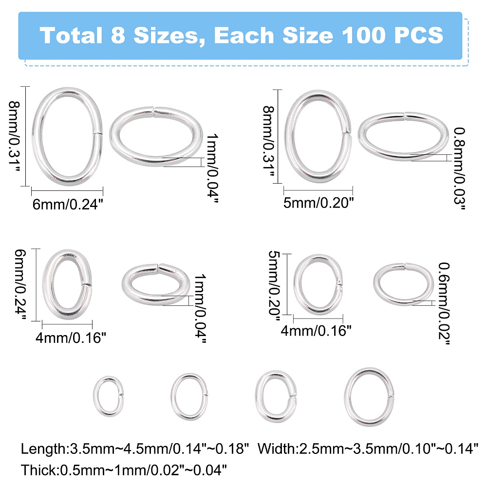 100pcs/lot 1mm Thick Stainless Steel Open Jump Rings Strong Split Rings  Connectors For Necklace Bracelet Jewelry Accessories