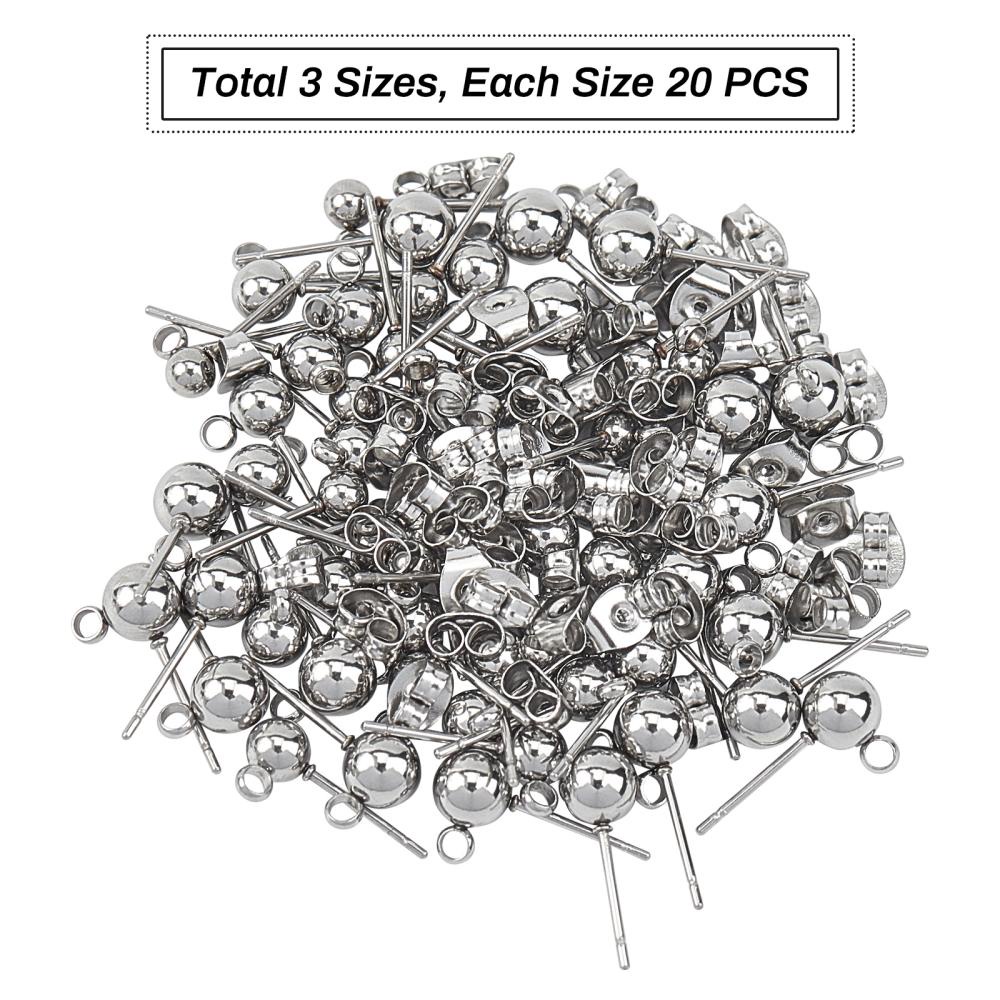 120Pcs Ball Earring Posts for Jewelry Making with 120 Pcs Butterfly Ear  Back, Ball Earring Studs with Loop for DIY Jewelry Making Findings, 4 mm 5  mm