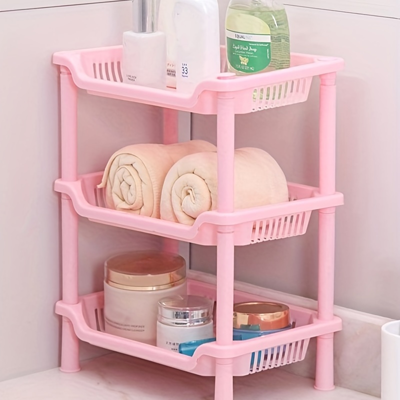 Plastic Suction Cup Bathroom Kitchen Storage Rack Organizer Shower Shelf  (Pink) 