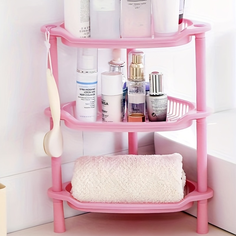 3-tier Plastic Storage/Organizer Shelf, Bathroom Storage Kitchen Organizer,  Pink