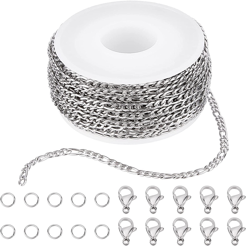 1bag Diy Silver Chain Roll Figaro Chains Silver Plated - Temu