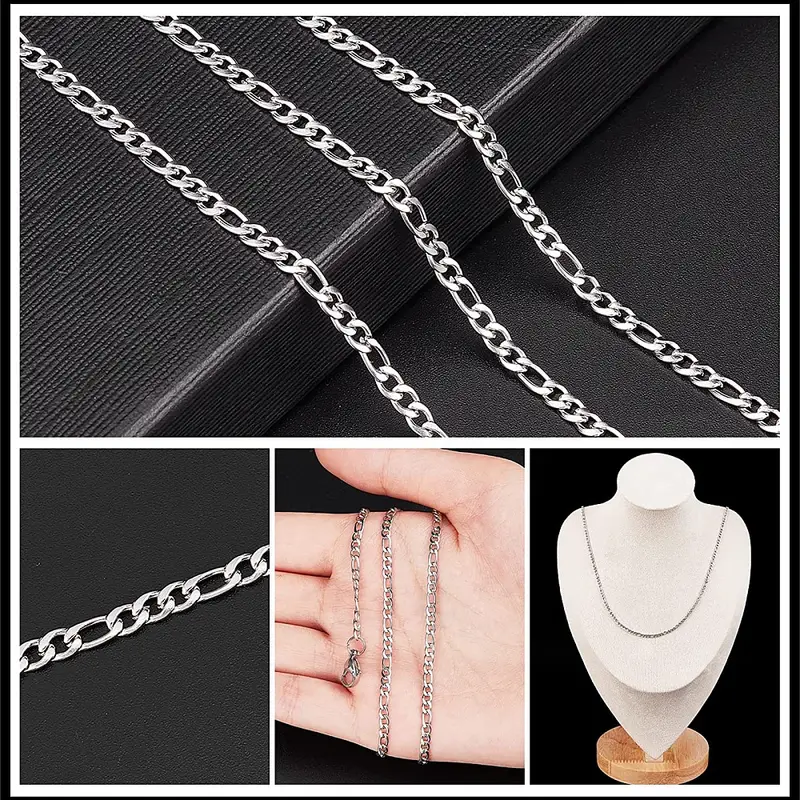 1Bag DIY 10M 32.8 Feet 3mm Silver Chain Roll Figaro Chains Silver Plated  Necklace Stainless Steel Cable Long Craft Link Chain Bulk For Jewelry Making