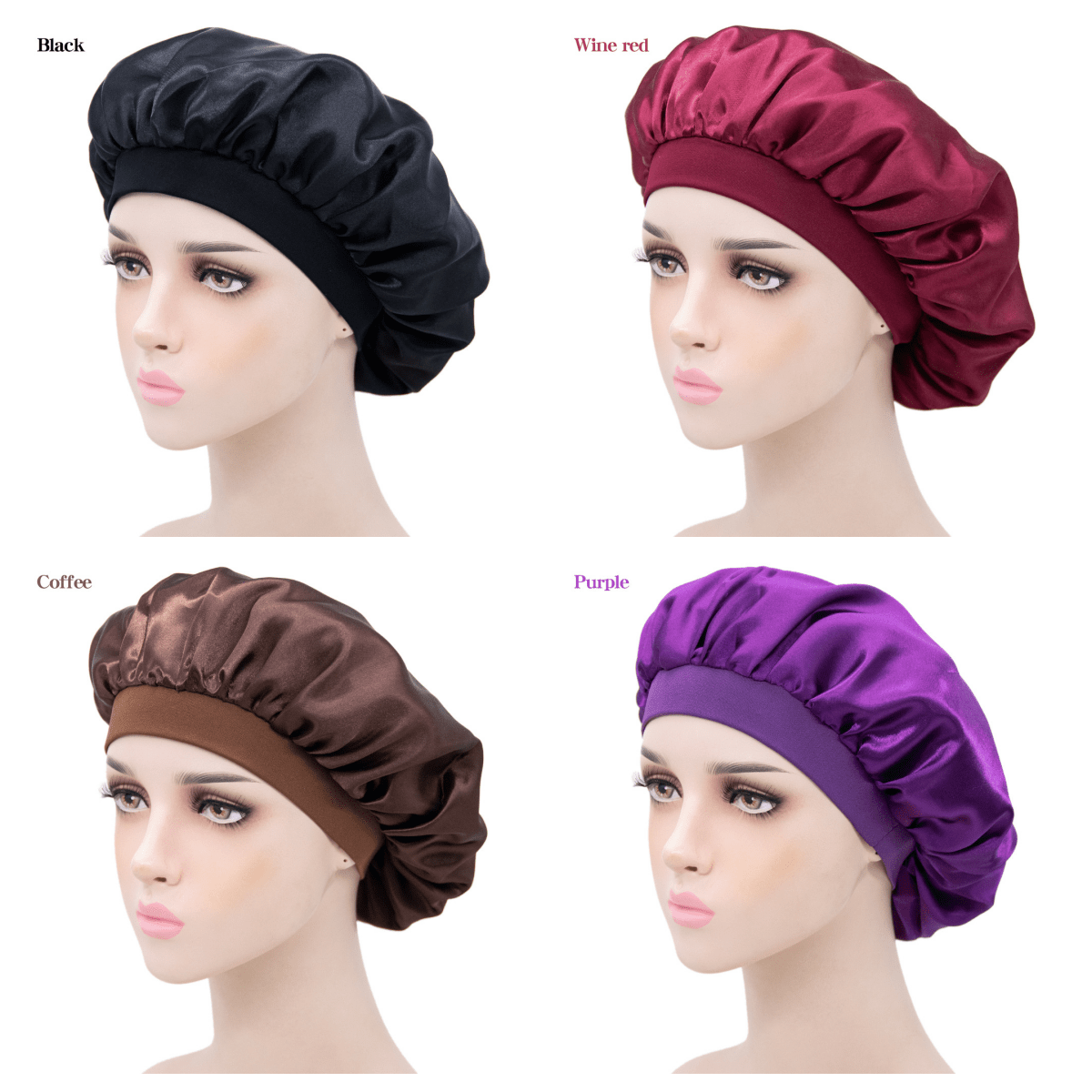  4 PCS Satin Bonnet for Sleeping,Hair Bonnets for