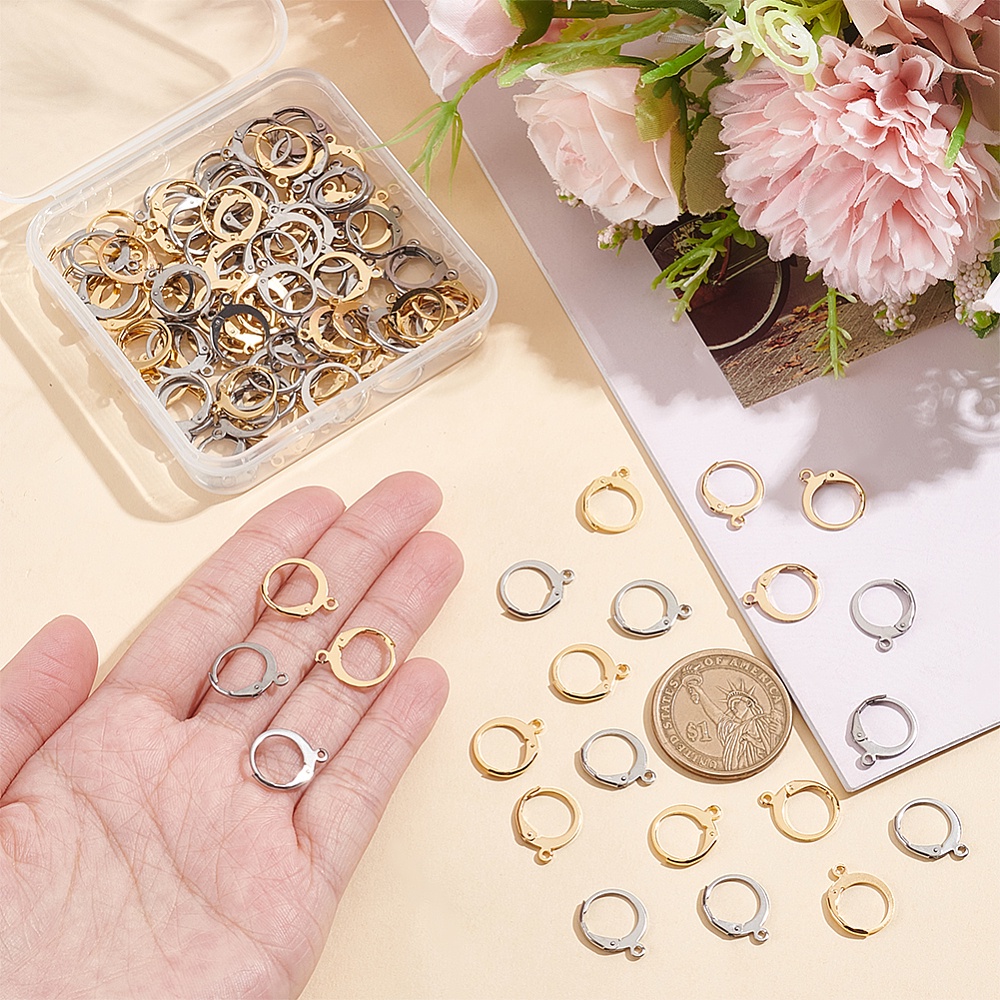 DICOSMETIC 40Pcs 2 Styles Lever Back Earring Findings Goldan and Silver  Leverback Earwire Circle Earring Hooks Brass Leverback Earrings for DIY