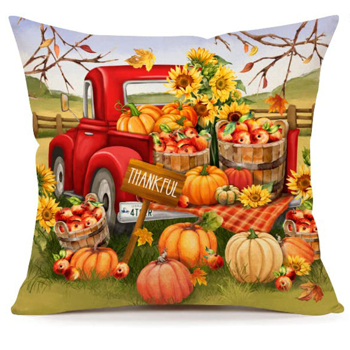 Fall Pillow Covers Happy Fall Pumpkin Truck Floral Pillows - Temu