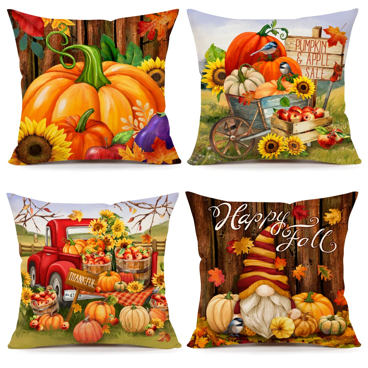 Fall Pillow Covers Happy Fall Pumpkin Truck Floral Pillows - Temu