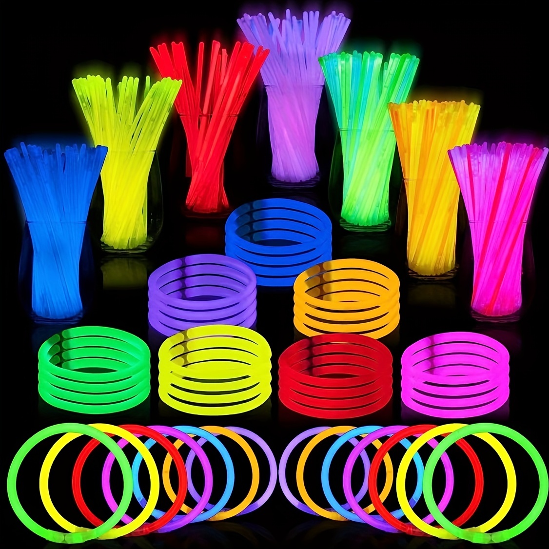  PartySticks Glow Sticks Jewelry - Paquete de 300 unidades y  conectores para fiesta, 8 pulgadas, suministros de fiesta que brillan en la  oscuridad, collares brillantes de neón para fiestas y pulseras 