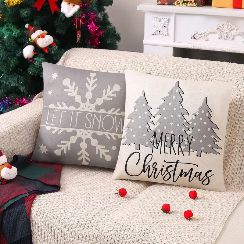 Grey Christmas Throw Pillow Covers Decorative Xmas Gray - Temu