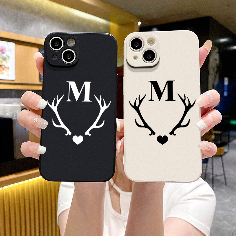 

2pcs Silicone Phone Case Letter M & Deer Horn Phone Case For Iphone 14 13 12 11 Pro Max Mini Xr Xs Max X 8 7 14 Plus Se 2020 Camera Lens Protector Soft Cover Luxury Shockproof Fall Car Back Cover