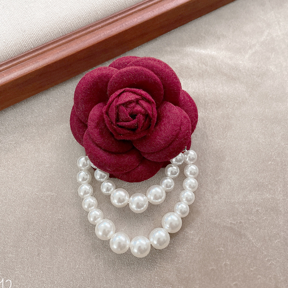 Retro Classic Men Camellia Brooches Pin Faux Pearl Fashion Flower