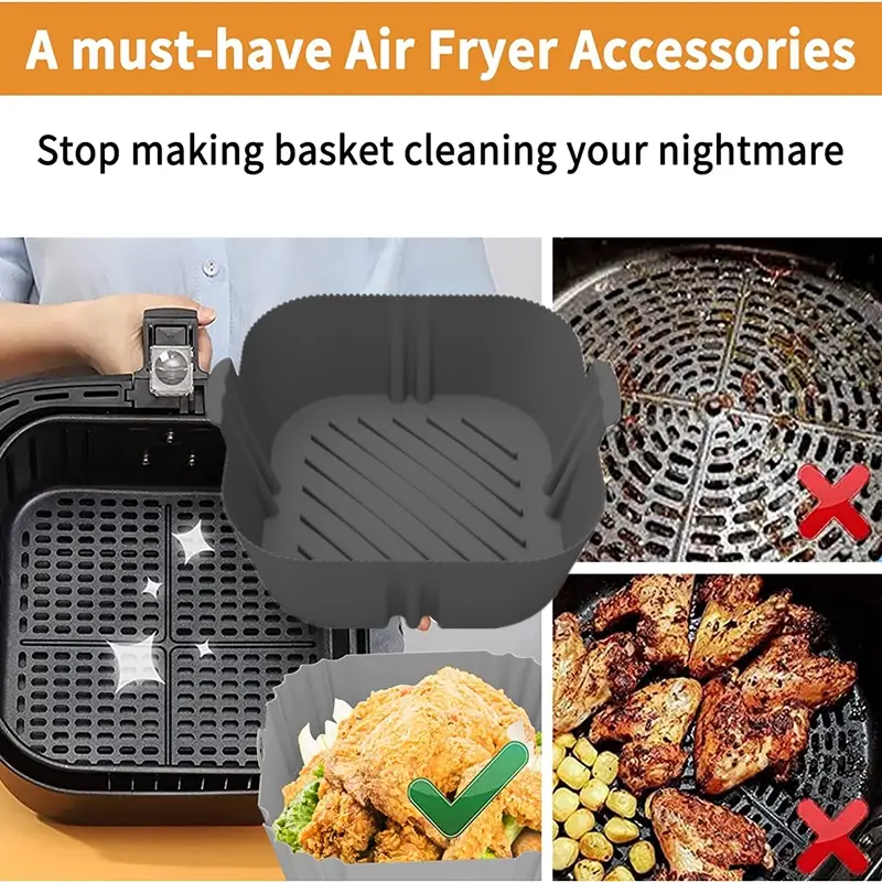 Square Air Fryer Silicone Pot Reusable Air Fryers Liners Oven