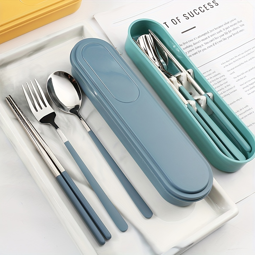 Travel Reusable Utensils Silverware with Case,Camping Cutlery  set,Chopsticks and Straw for Camping, Portable Flatware Cutlery Set with  Case, Stainless