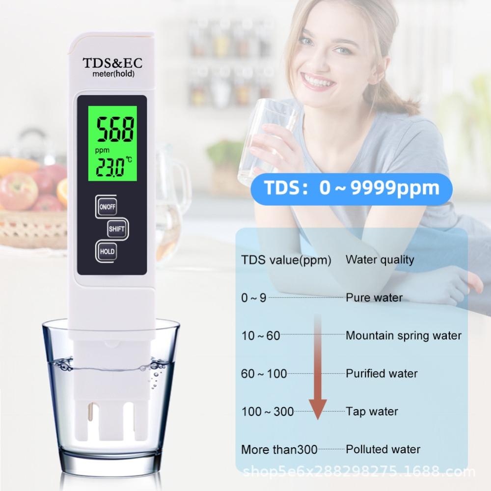 Acheter Compteur 3 en 1 TDS/Temp/EC, testeur TDS&EC, détecteur de  conductivité 0-9990 ppm, outil de mesure de la pureté du moniteur de qualité  de l'eau (sans batterie)