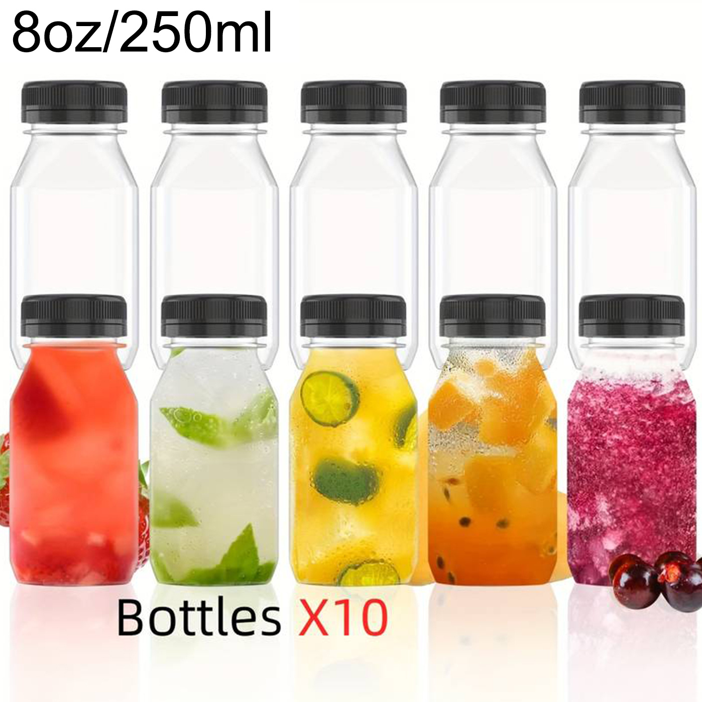 20 Pack] Empty Clear Plastic Juice Bottles with Tamper Evident