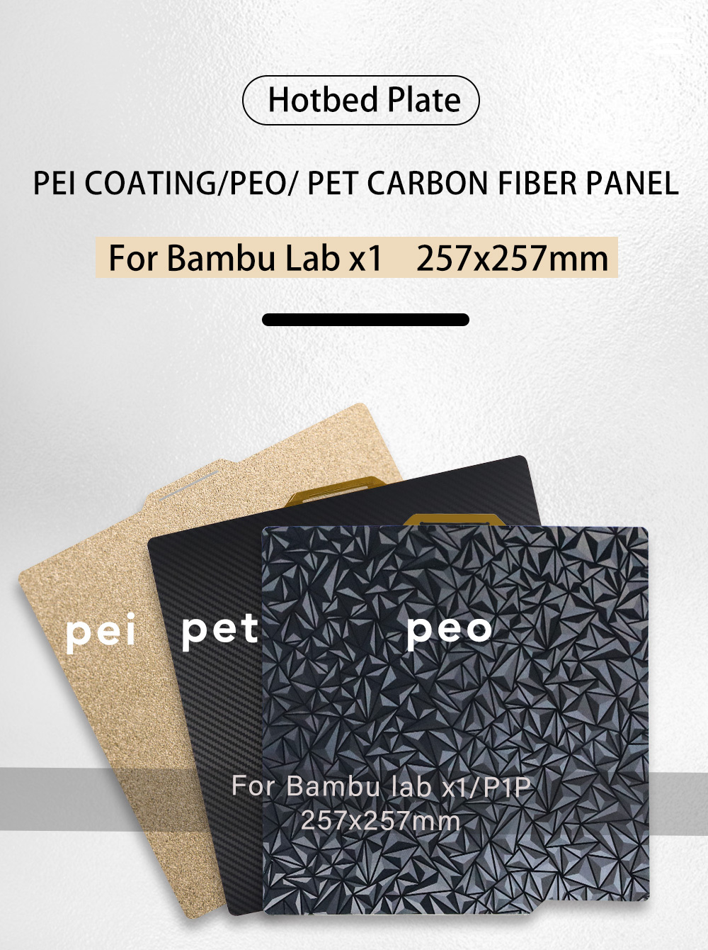 For Bambu lab x1 Build Plate PEI PET PEO 257x257mm Upgrade Double