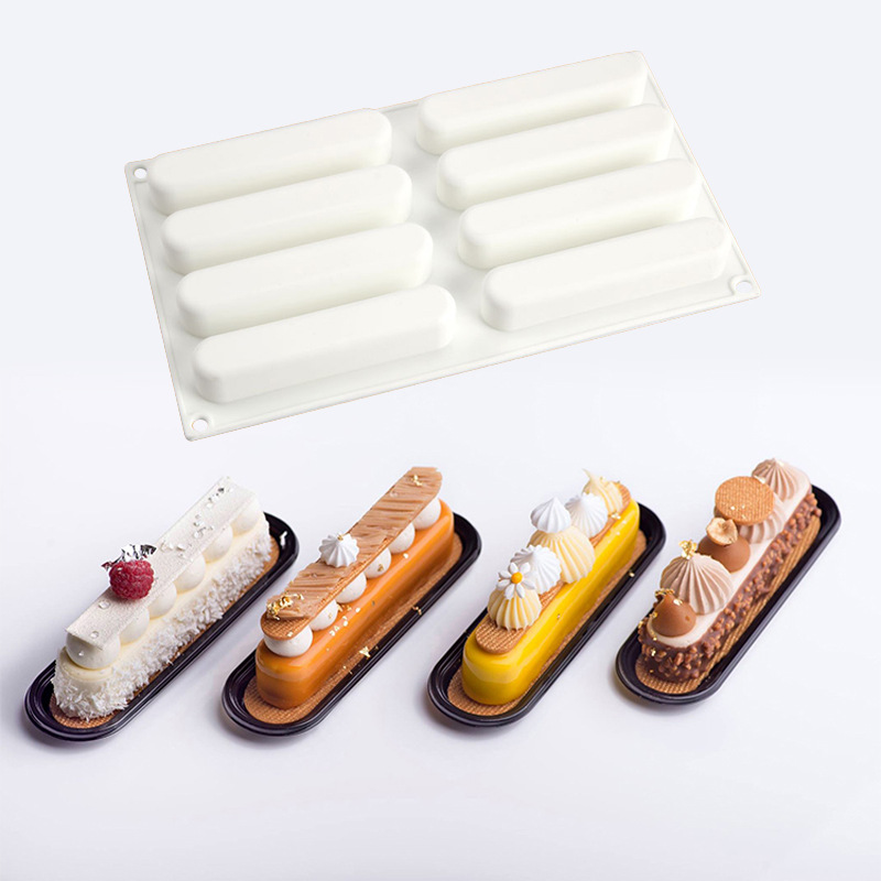 1pc french mousse cake mold 8 long strips of sausage silicone mold baked diy pudding chocolate mold details 0