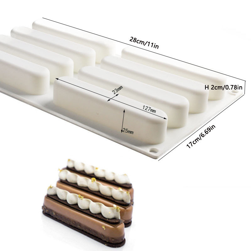 1pc french mousse cake mold 8 long strips of sausage silicone mold baked diy pudding chocolate mold details 2