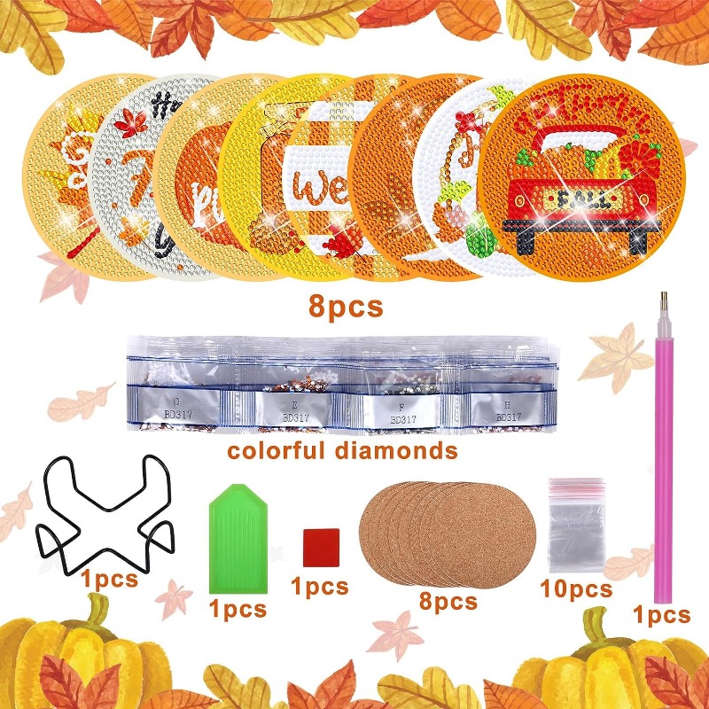 Thanksgiving Diamond Painting Coasters Fall Draw Diamond - Temu