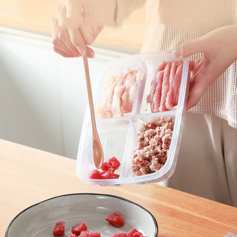 1pc Transparent Four Grid Refrigerator Large Capacity Storage Box Frozen  Meat Compartment Food Sub-packed Kitchen Tools