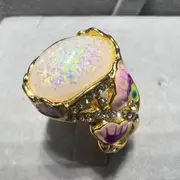 elegant ring 14k gold plated inlaid opal flower shape band multi sizes to choose perfect birthday gift for her details 6