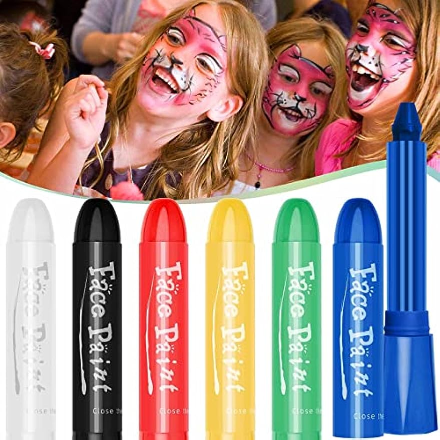 6pcs Luminous Crayons Face Paint,UV Fluorescent Paint Non Toxic