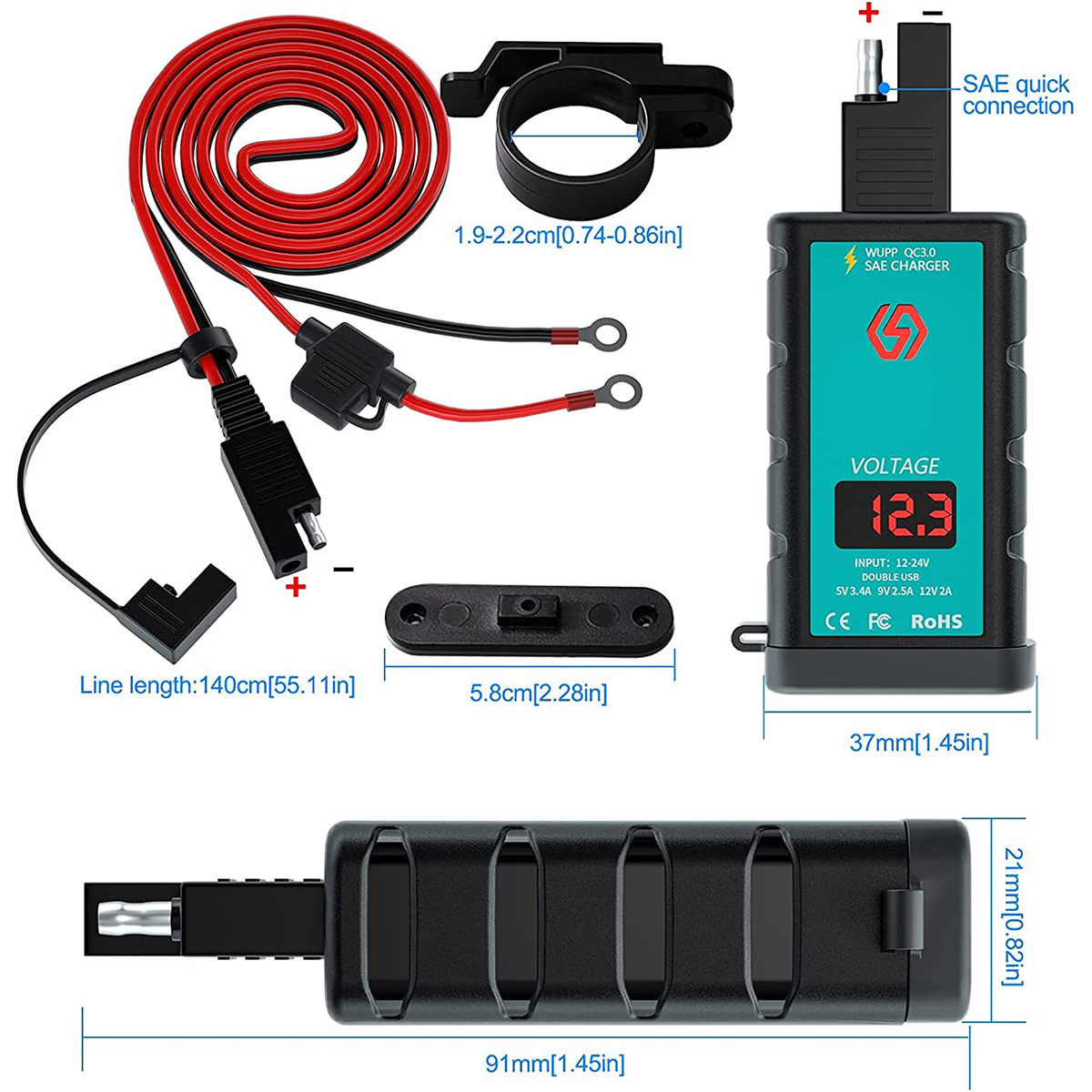 12V QC 3.0 Fast Charger USB Charging Port Car LED Volt Meter Switch  Waterproof