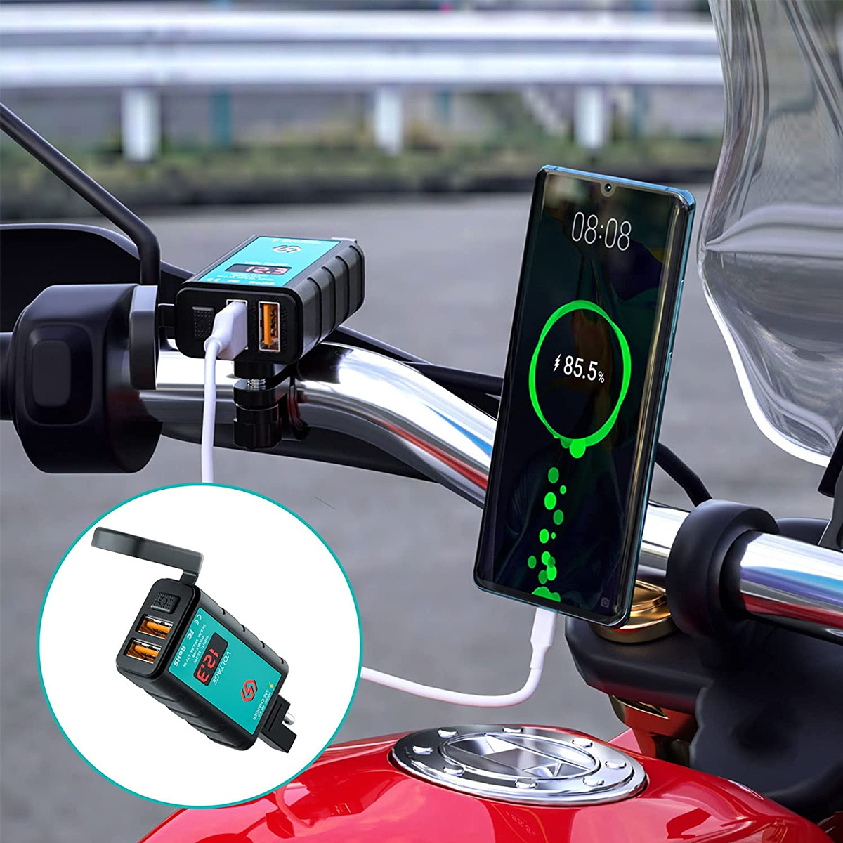 Motorcycle USB Charger SAE To USB Adapter 20W Type C PD And QC 3.0 Dual USB  Charger With Voltmeter ON/Off Switch Waterproof Motorcycle Charger Kit