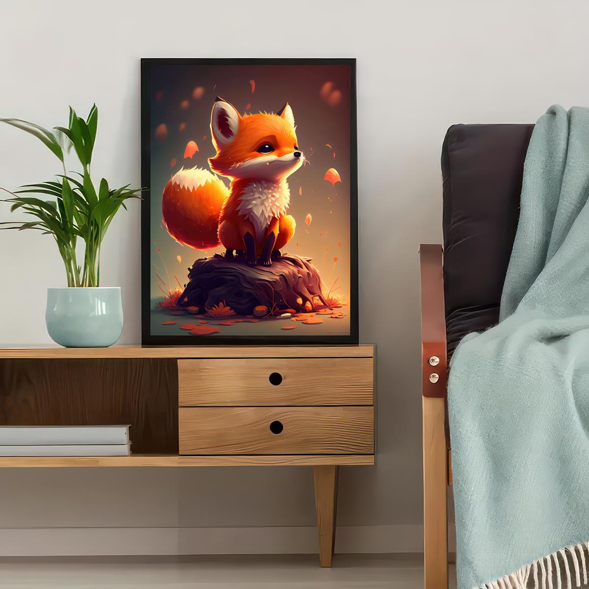 Canvas Poster Cartoon Art Cute Fox Animal Cartoon Waiting - Temu