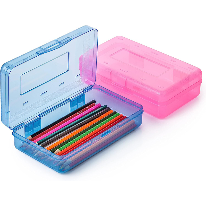  Blue Summit Supplies Cajas de lápices de plástico con purpurina  colorida, cajas de lápices translúcidas para la escuela, cajas organizadoras  de lápices y marcadores con tapas con bisagras, colores : Productos