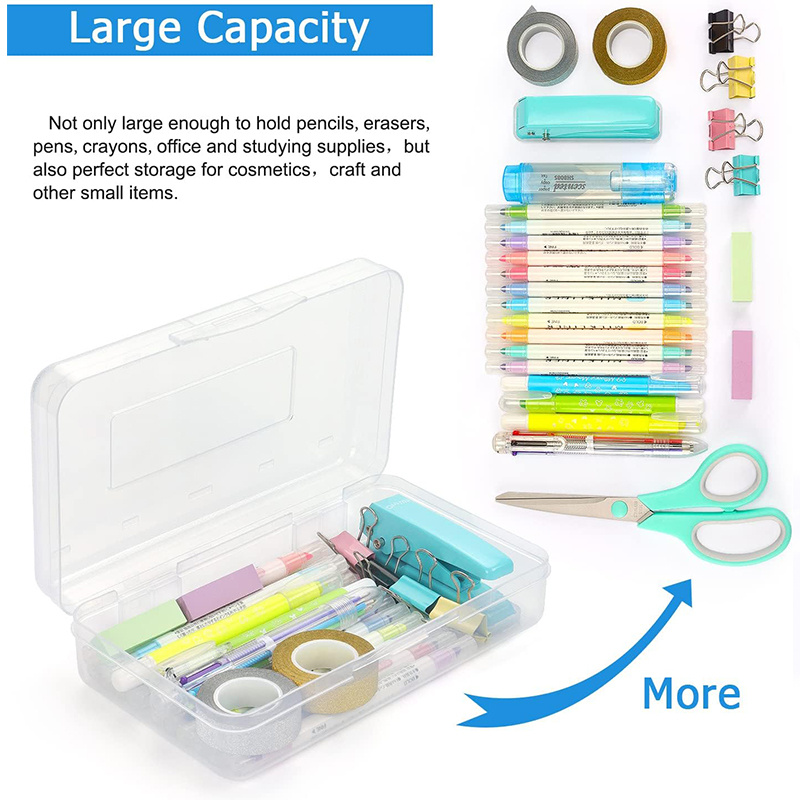 Paquete de 6 cajas grandes de plástico para lápices, caja de lápices de  colores surtidos a granel, estuche transparente con tapa y cierre a presión