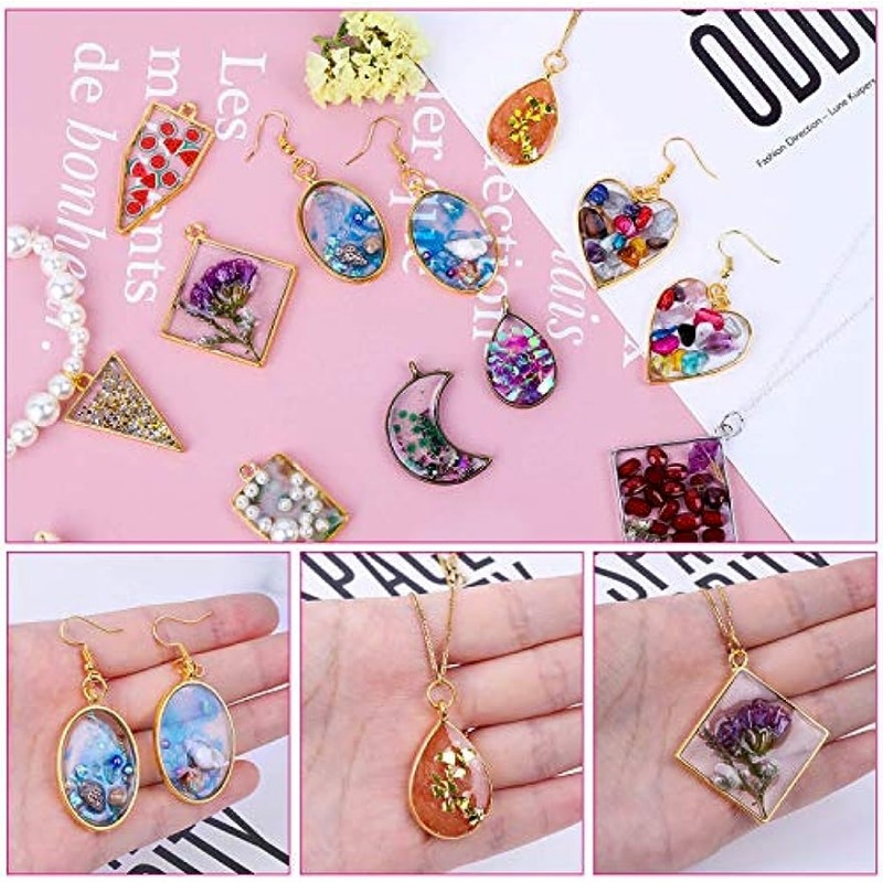 104 Pcs Hollow Mold Pendants Metal Resin Jewelry Molds Open Bezels for  Jewelry Making Assorted Geometric Pressed Flower Frame for Necklace Earring  DIY