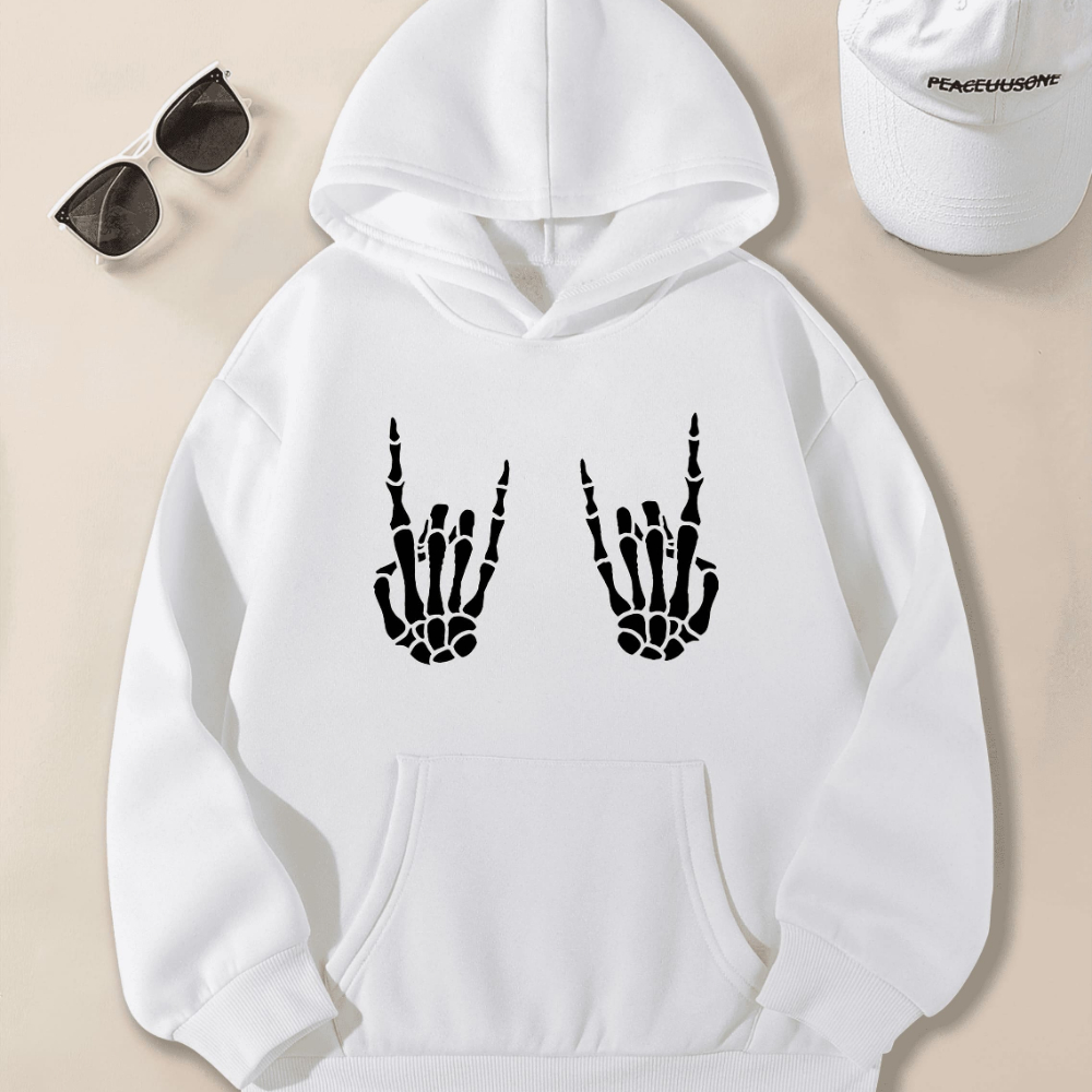 

Skeleton Hands Graphic Girl Hooded Sweatshirt Smart & Comfy Long Sleeve Casual Tops Tween Kids Clothing For Fall/ Winter Outfit