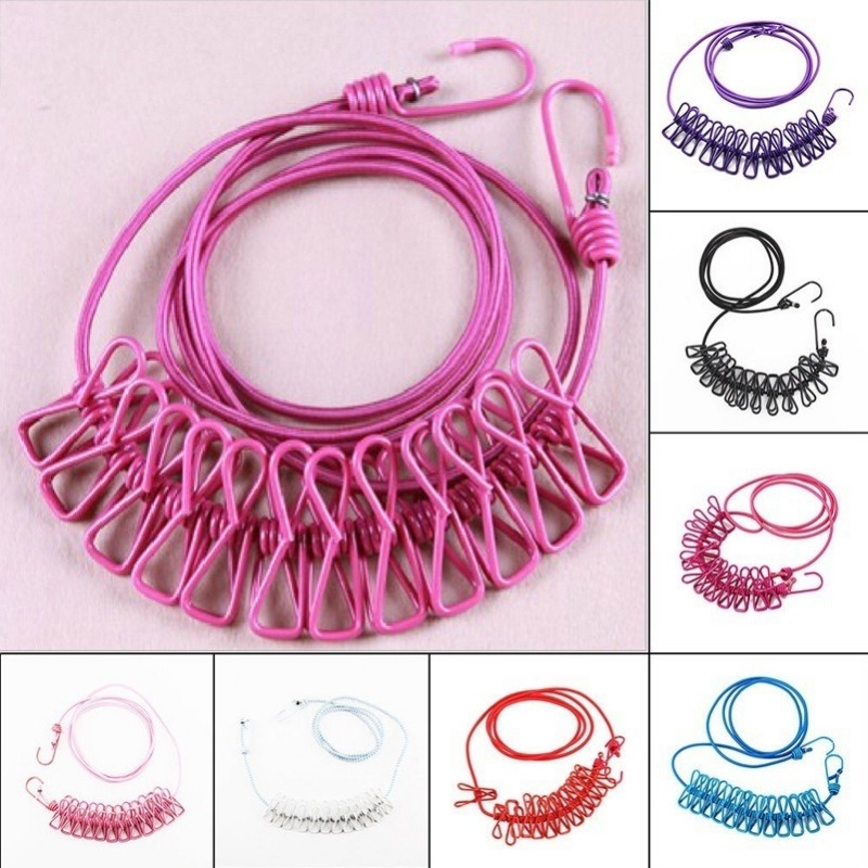 Portable Retractable Strong Windproof Clothesline (with 12 Clips) Temu