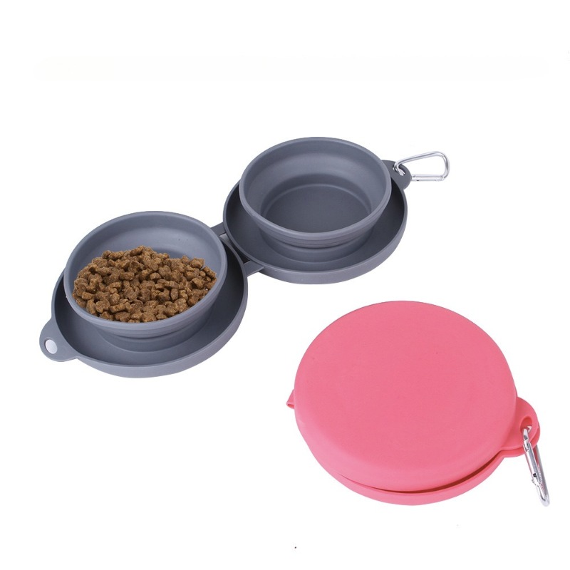 Collapsible Double Dog Bowl Portable Silicone Pet Food - Temu
