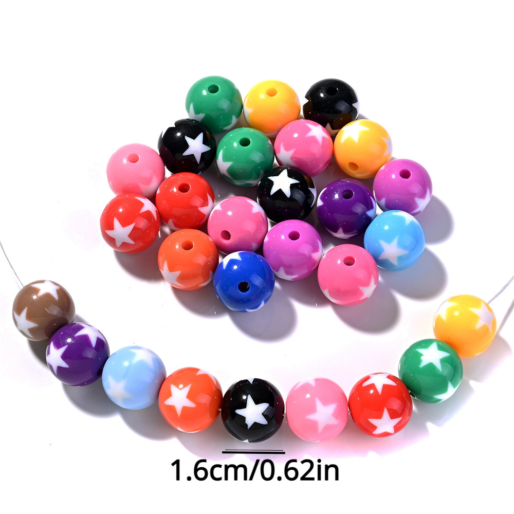 Cute Colorful Round Acrylic Beads Star Pattern Glossy Loose - Temu