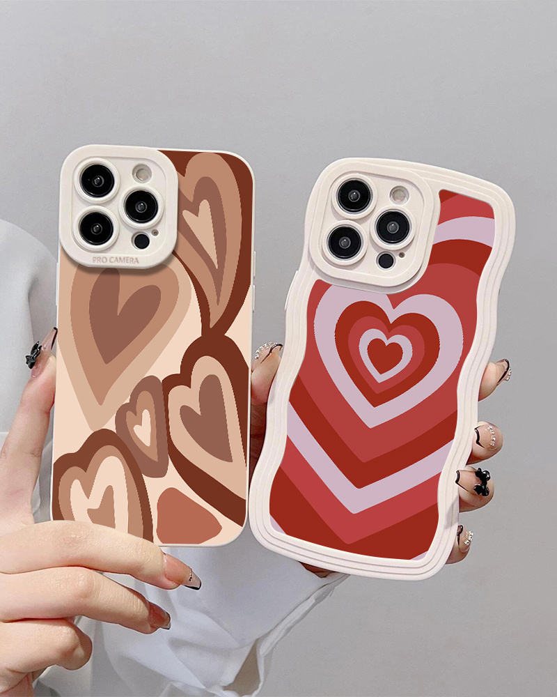 2pcs Silicone Phone Case Heart Pattern Phone Case For IPhone 14 13 12 11  Pro XR XS 14 Plus SE 2020 Camera Lens Protector Soft Cover